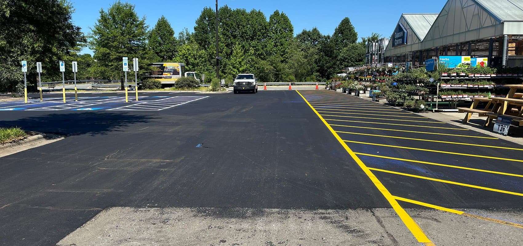Re-striped parking bays at the Lowe's Greensboro site