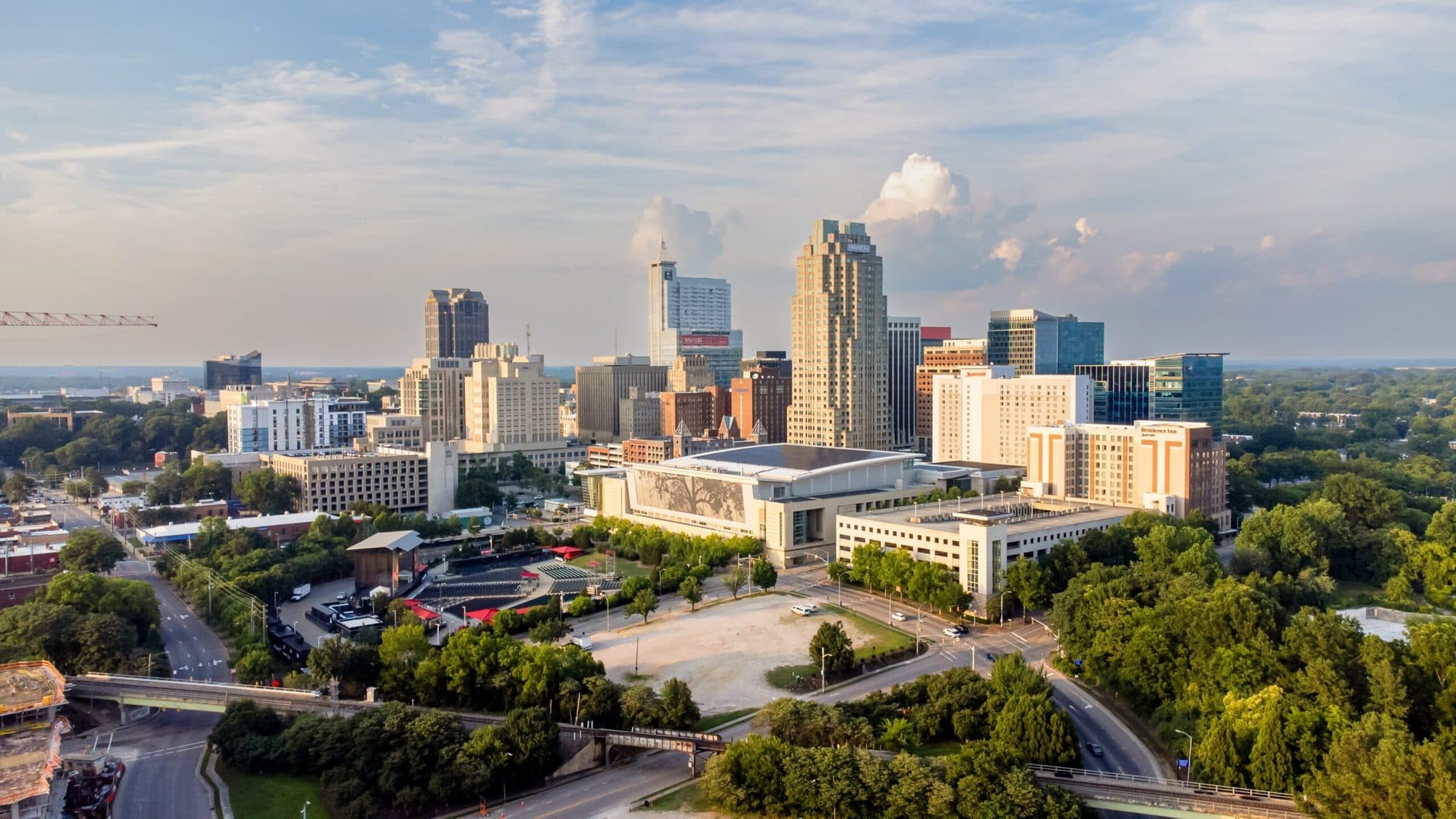 The Raleigh skyline, the Triangle market the Morrisville yard serves
