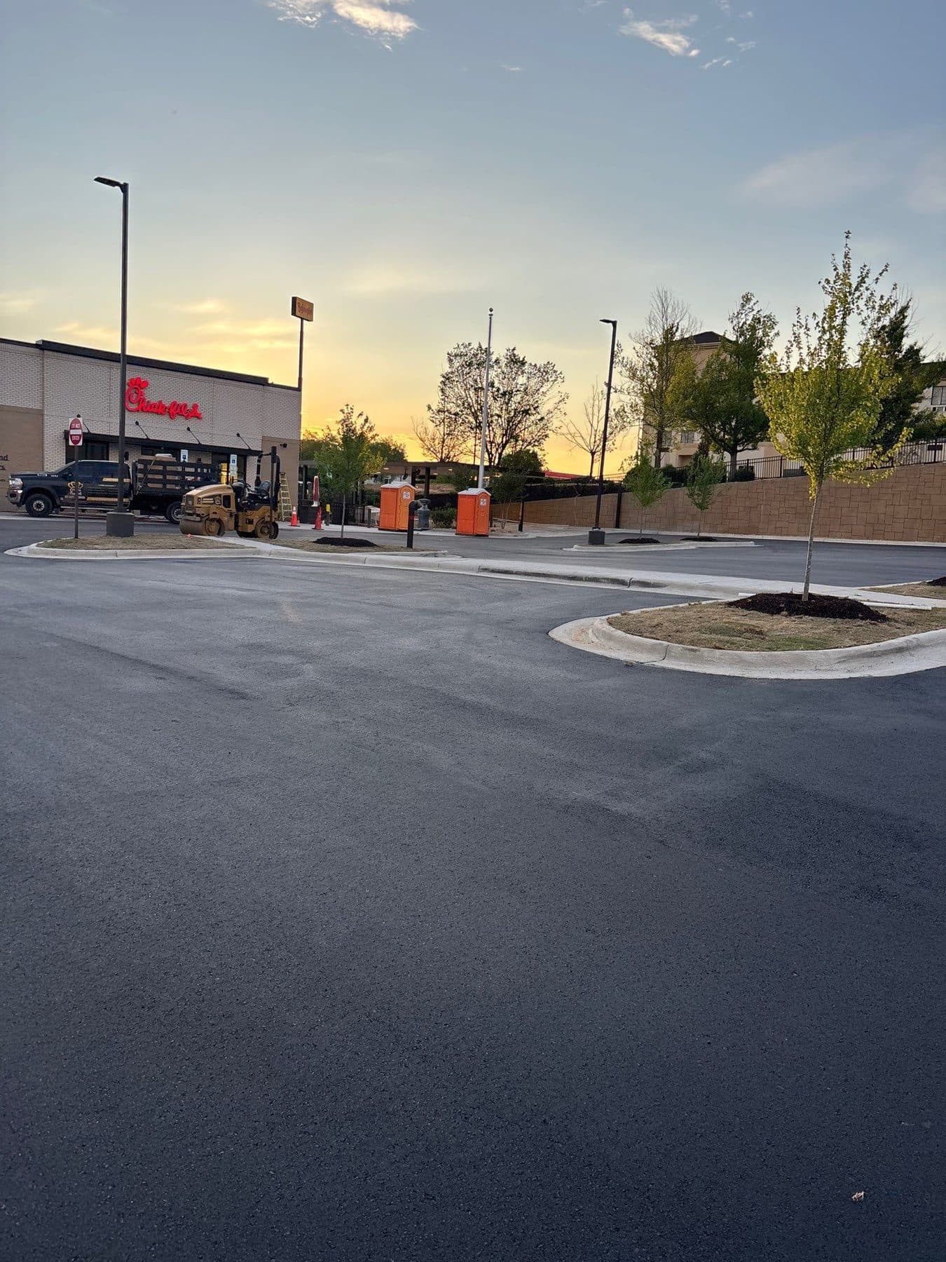 Accessible stalls and access aisle at the Chick-fil-A on Vinehaven Drive, Concord NC
