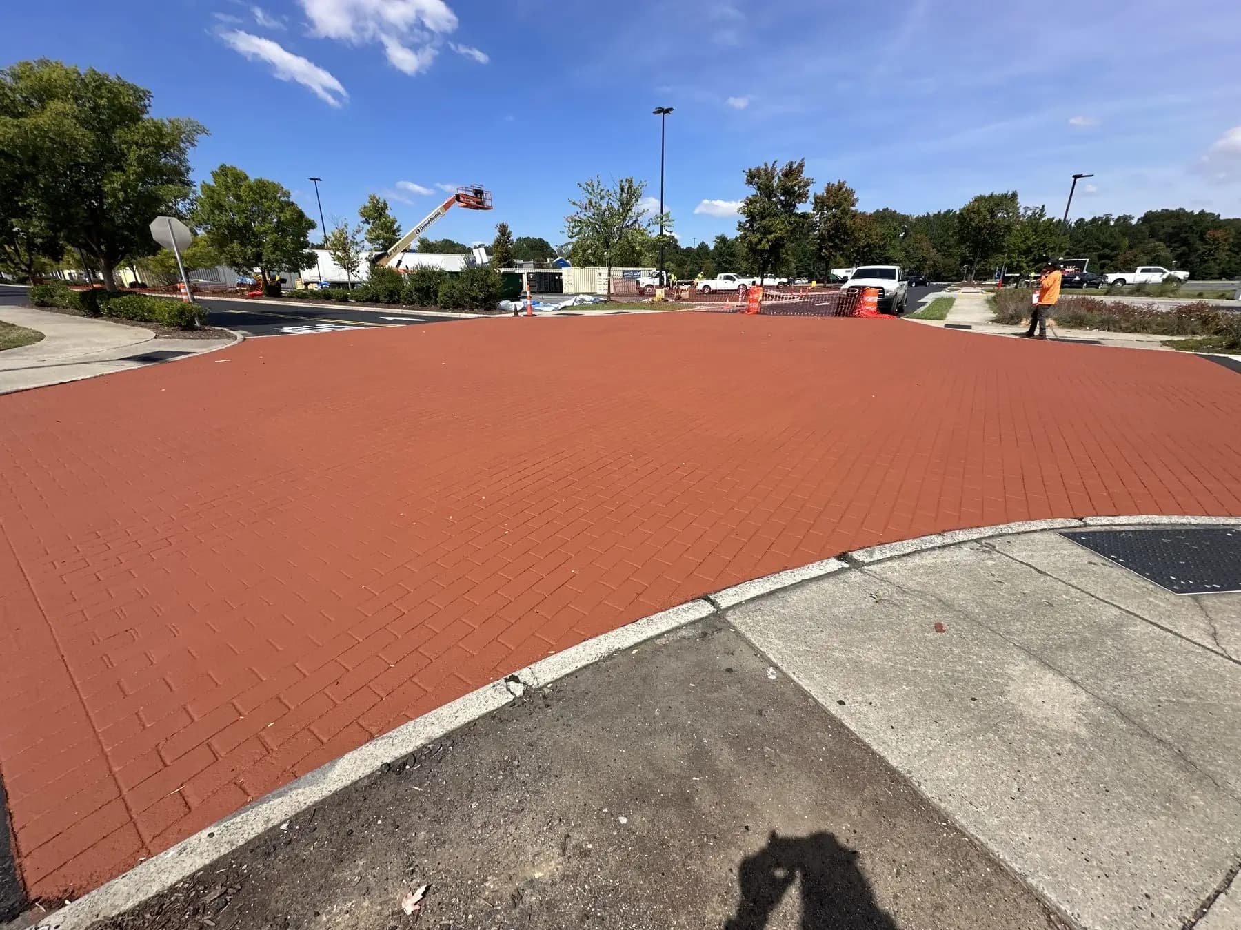 Decorative stamped asphalt detail in the drive lane